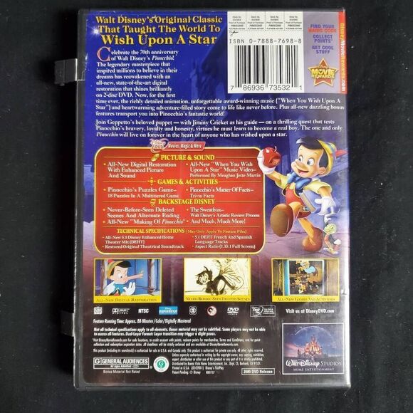 Walt Disney Pinocchio 70th Anniversary Platinum Edition 2-Disc DVD Set - Picture 5 of 5